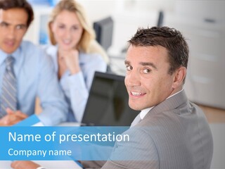 A Group Of Business People Sitting At A Table PowerPoint Template