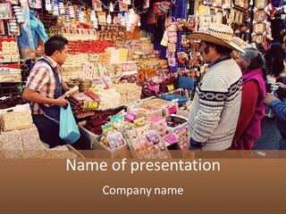 A Group Of People Standing In Front Of A Market PowerPoint Template