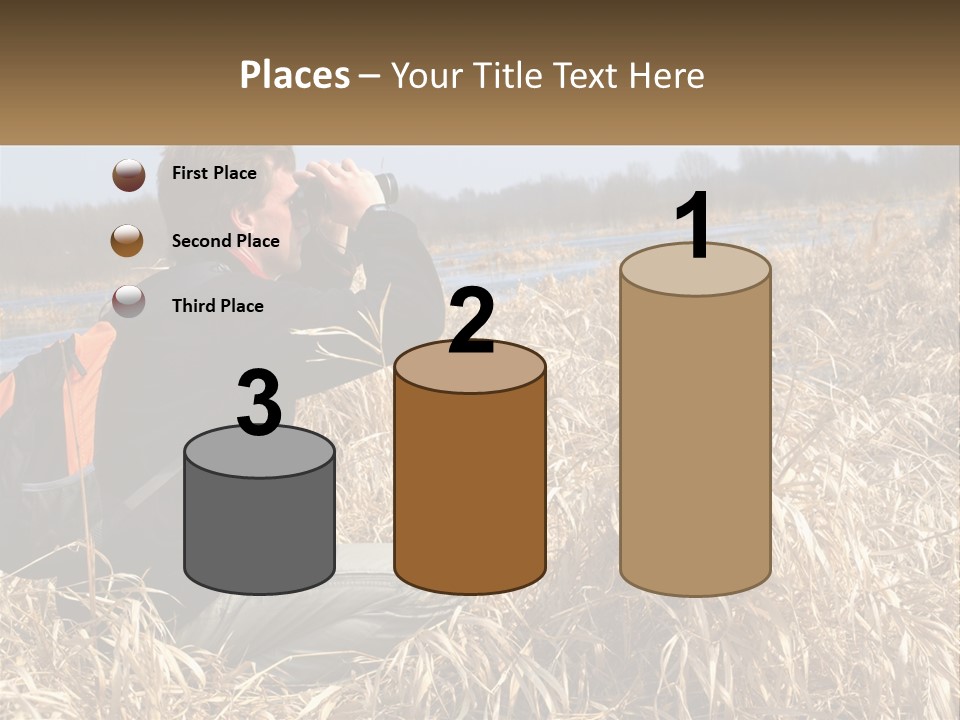A Man Sitting In A Field Looking Through Binoculars PowerPoint Template
