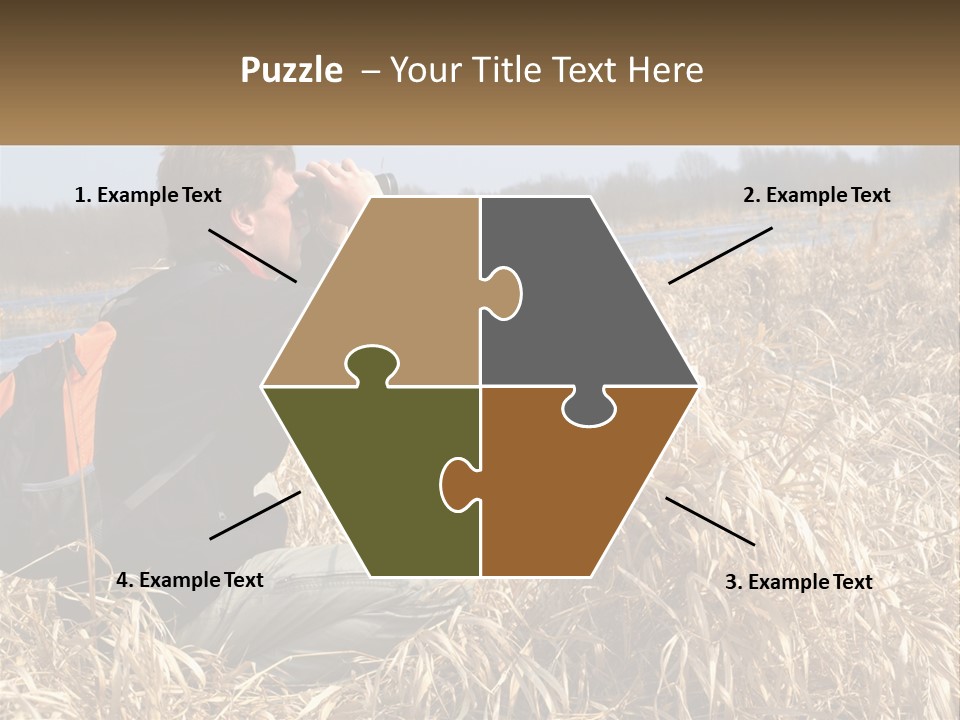 A Man Sitting In A Field Looking Through Binoculars PowerPoint Template