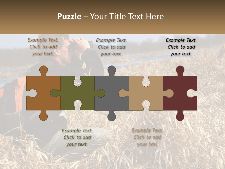 A Man Sitting In A Field Looking Through Binoculars PowerPoint Template