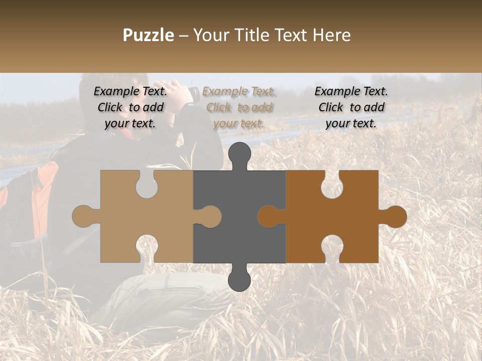 A Man Sitting In A Field Looking Through Binoculars PowerPoint Template