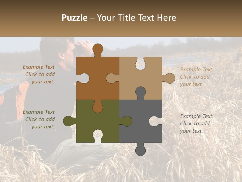 A Man Sitting In A Field Looking Through Binoculars PowerPoint Template