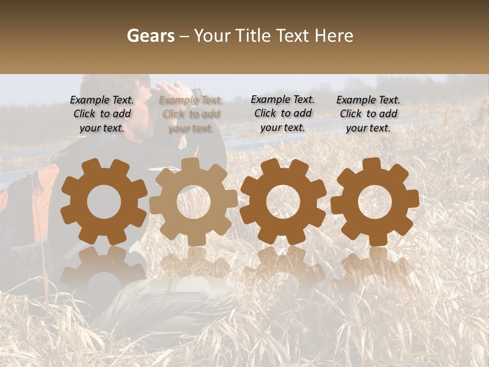 A Man Sitting In A Field Looking Through Binoculars PowerPoint Template