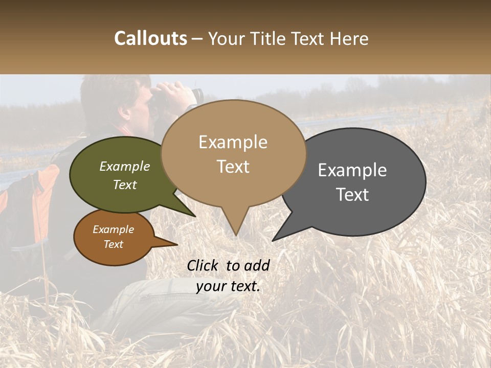 A Man Sitting In A Field Looking Through Binoculars PowerPoint Template