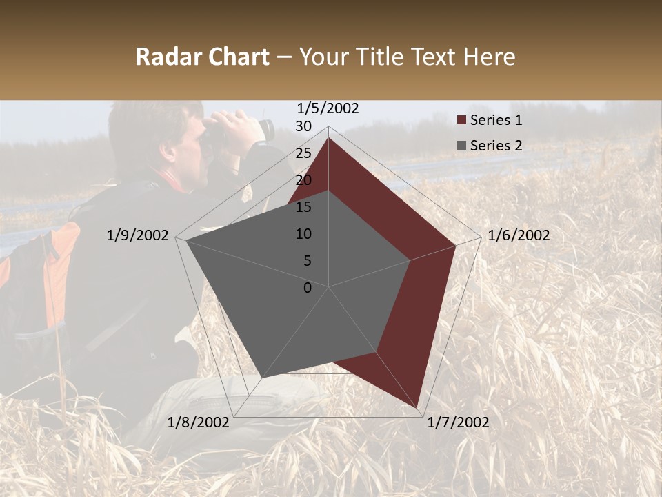 A Man Sitting In A Field Looking Through Binoculars PowerPoint Template