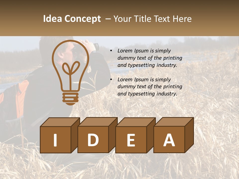 A Man Sitting In A Field Looking Through Binoculars PowerPoint Template