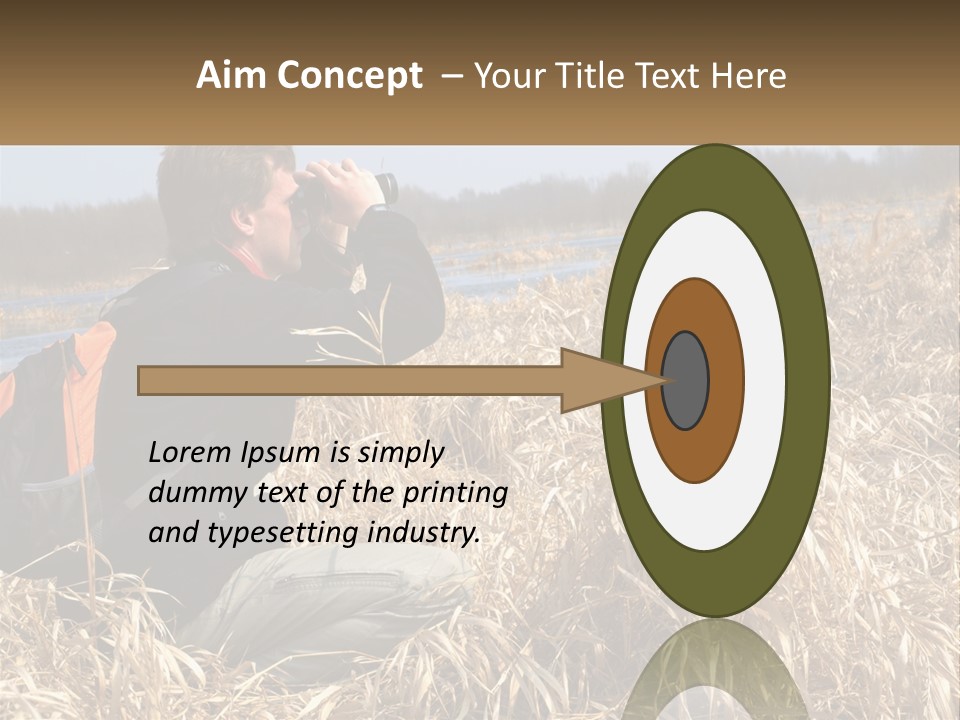A Man Sitting In A Field Looking Through Binoculars PowerPoint Template