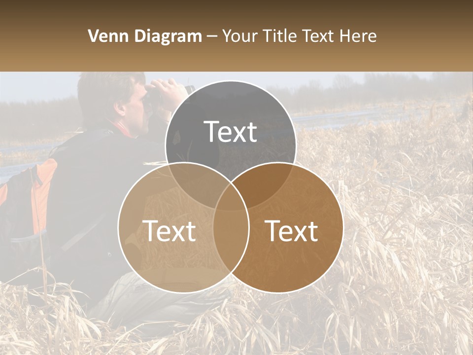 A Man Sitting In A Field Looking Through Binoculars PowerPoint Template