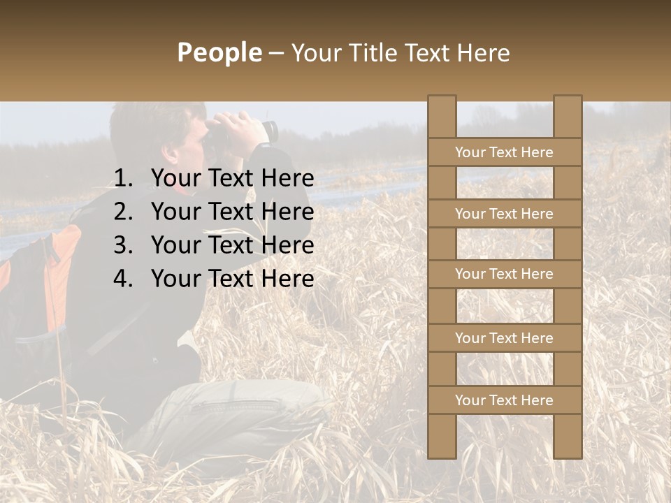 A Man Sitting In A Field Looking Through Binoculars PowerPoint Template