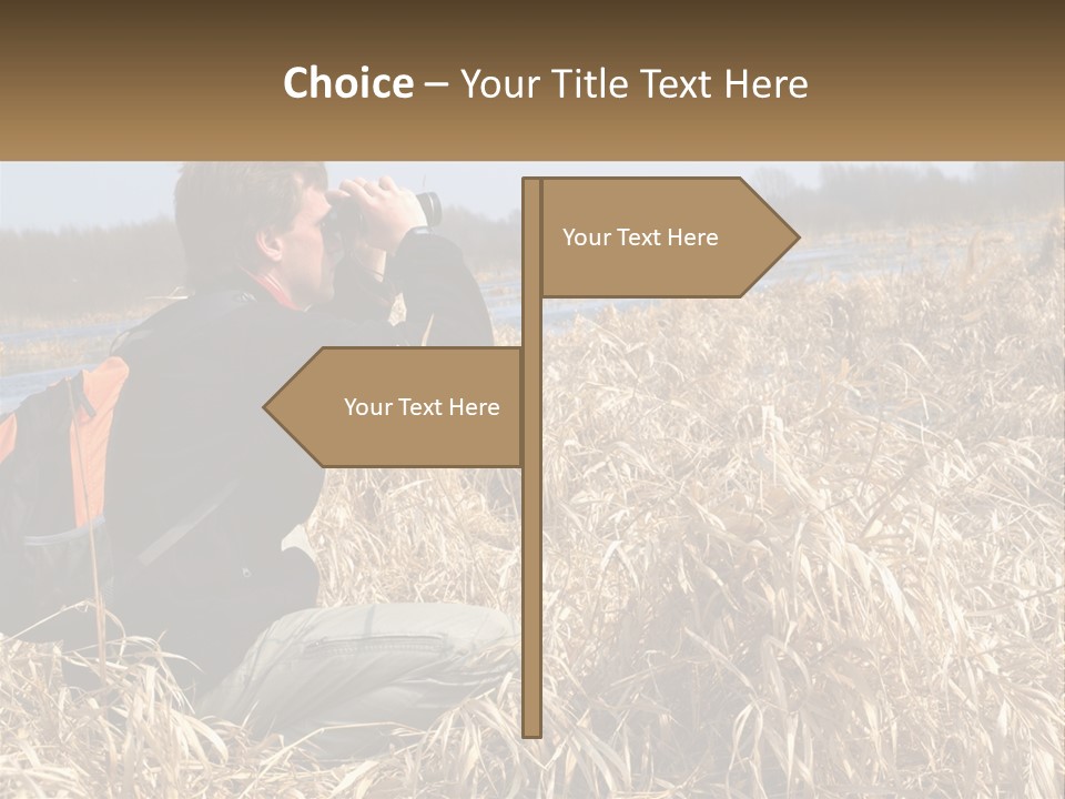 A Man Sitting In A Field Looking Through Binoculars PowerPoint Template