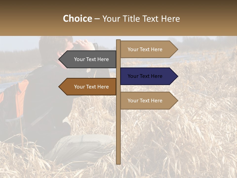 A Man Sitting In A Field Looking Through Binoculars PowerPoint Template