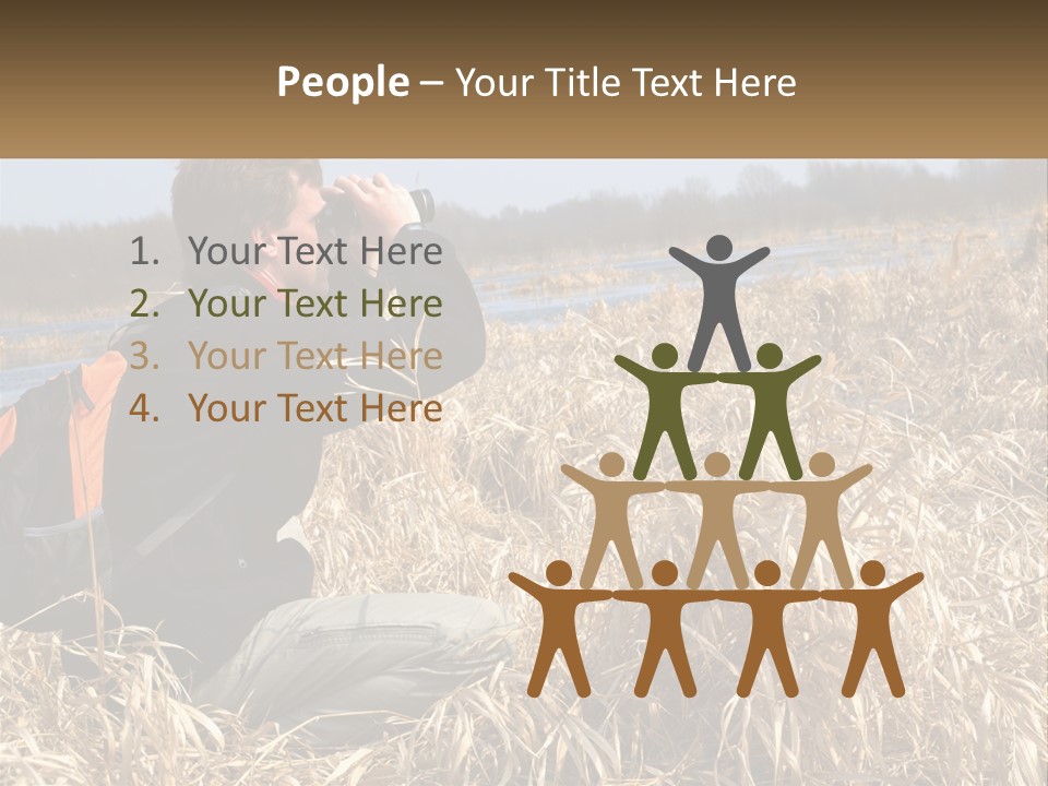 A Man Sitting In A Field Looking Through Binoculars PowerPoint Template
