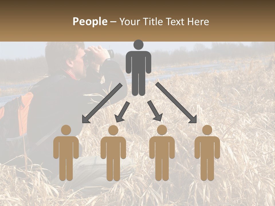 A Man Sitting In A Field Looking Through Binoculars PowerPoint Template