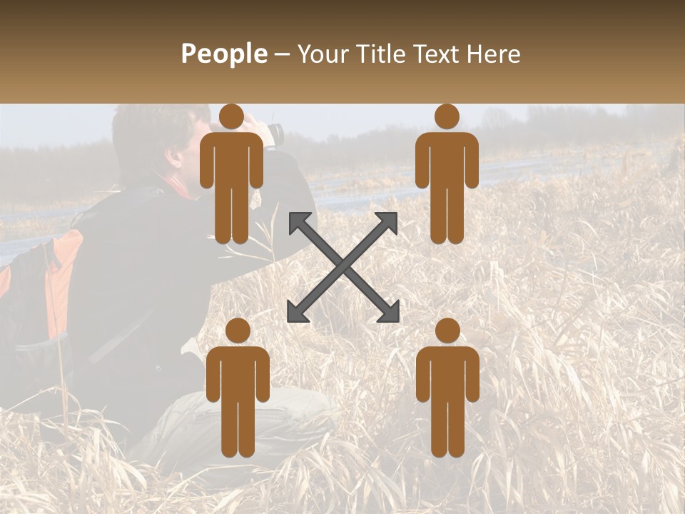 A Man Sitting In A Field Looking Through Binoculars PowerPoint Template