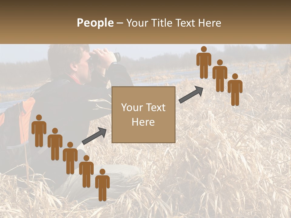 A Man Sitting In A Field Looking Through Binoculars PowerPoint Template