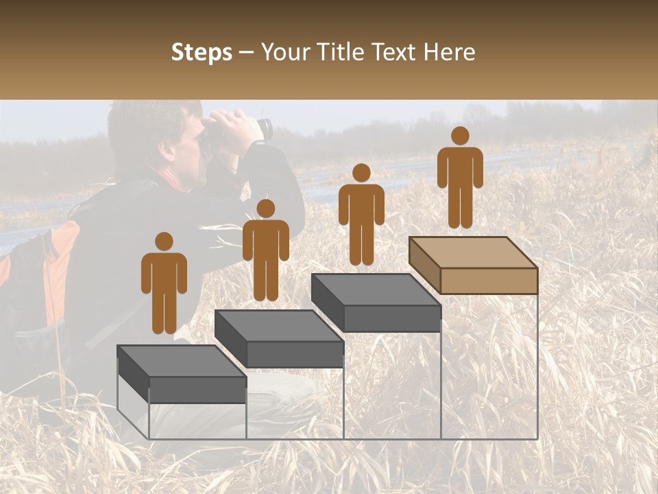 A Man Sitting In A Field Looking Through Binoculars PowerPoint Template