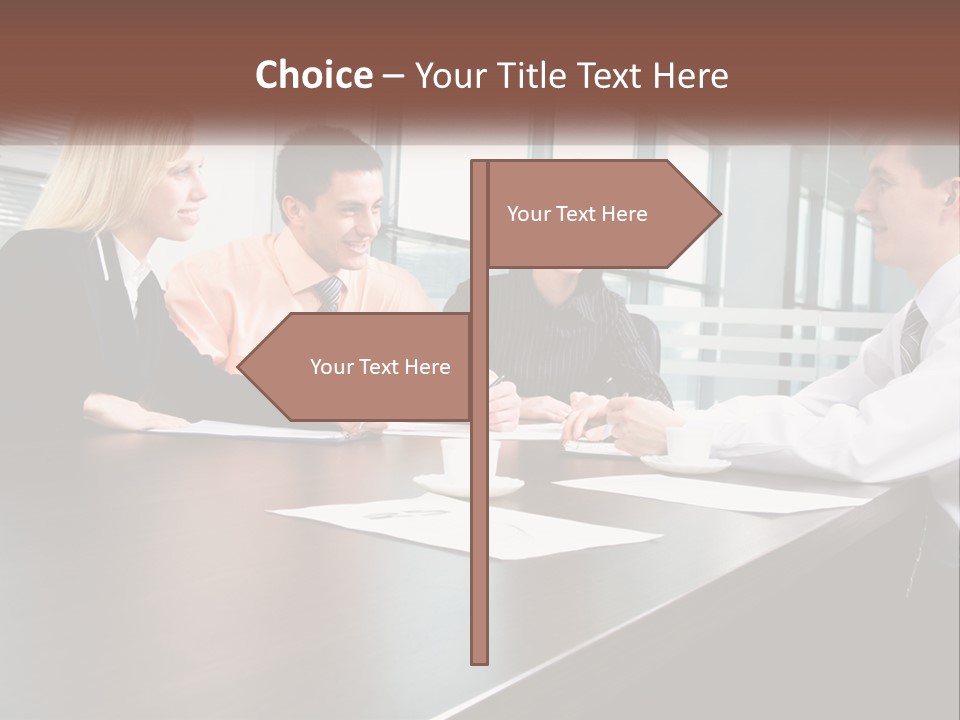 A Group Of Business People Sitting Around A Conference Table PowerPoint Template
