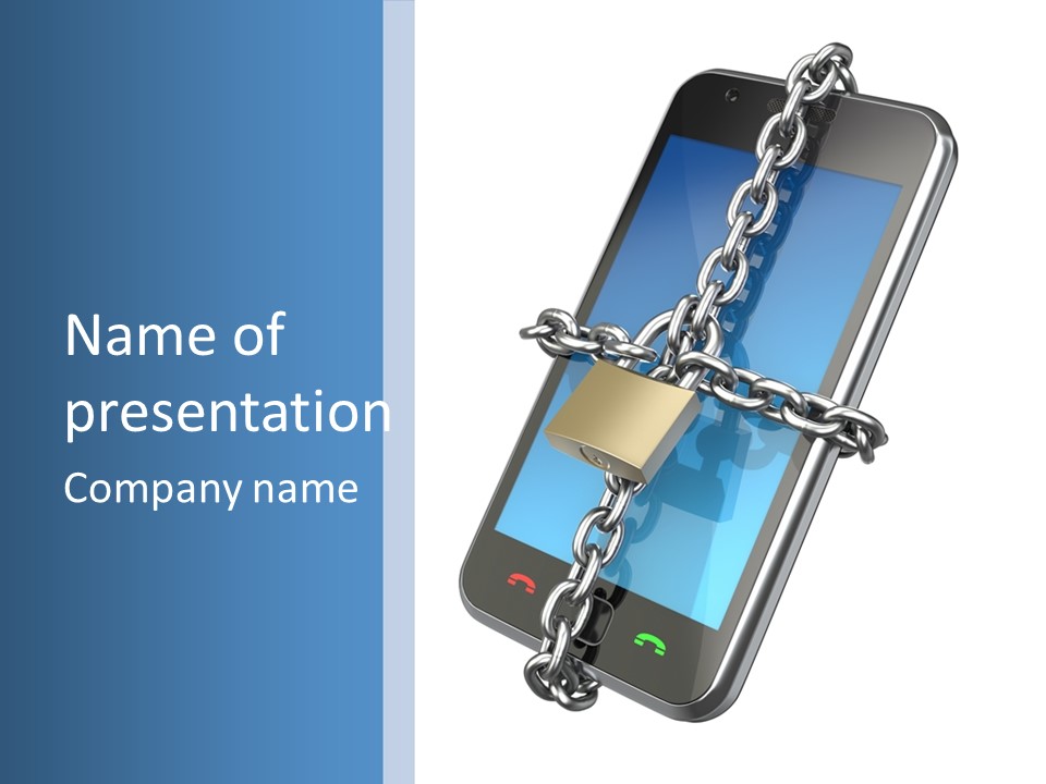 A Cell Phone With A Padlock Attached To It PowerPoint Template