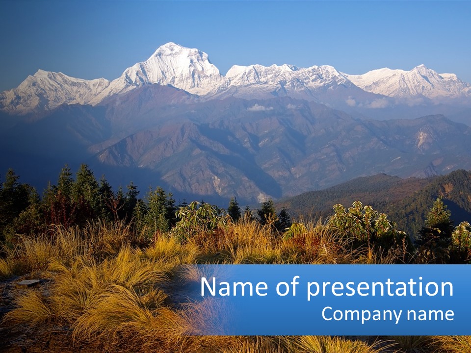 A Mountain Range With Snow Capped Mountains In The Background PowerPoint Template