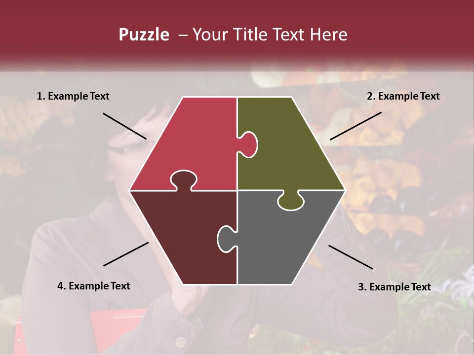 A Woman Holding An Orange In Front Of A Display Of Fruit PowerPoint Template