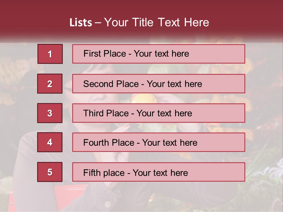 A Woman Holding An Orange In Front Of A Display Of Fruit PowerPoint Template