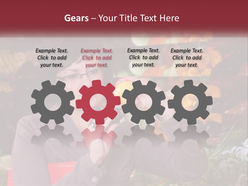 A Woman Holding An Orange In Front Of A Display Of Fruit PowerPoint Template