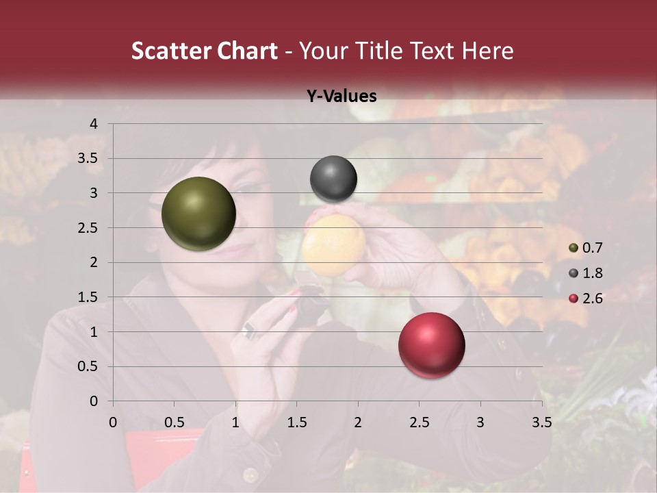 A Woman Holding An Orange In Front Of A Display Of Fruit PowerPoint Template