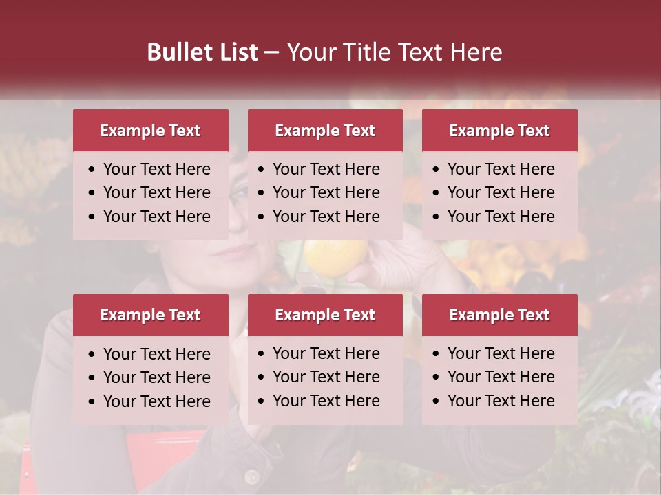 A Woman Holding An Orange In Front Of A Display Of Fruit PowerPoint Template