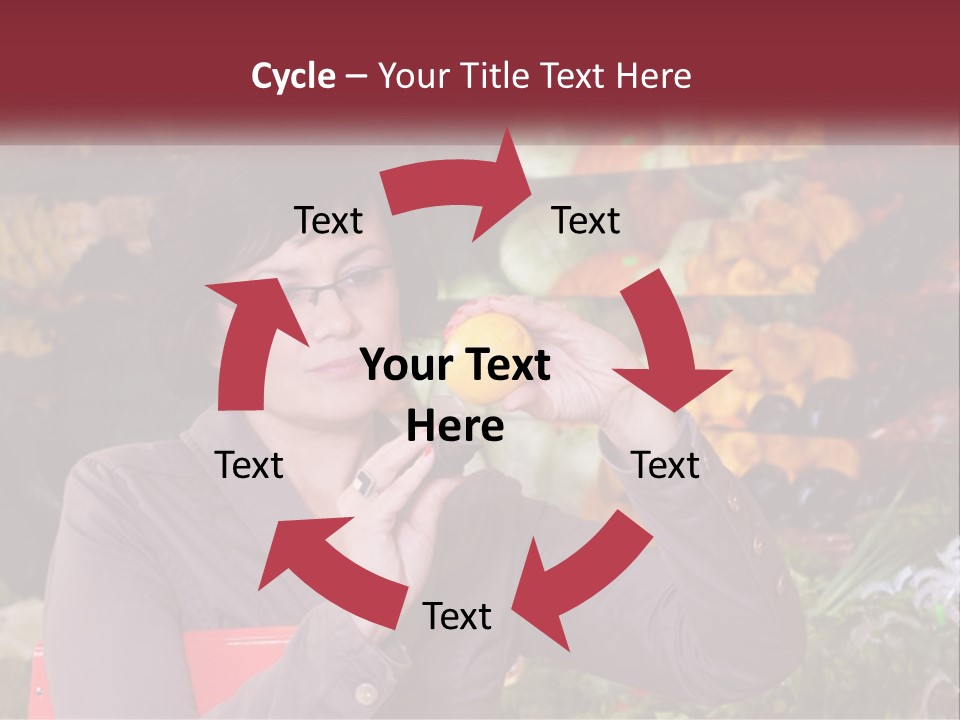 A Woman Holding An Orange In Front Of A Display Of Fruit PowerPoint Template