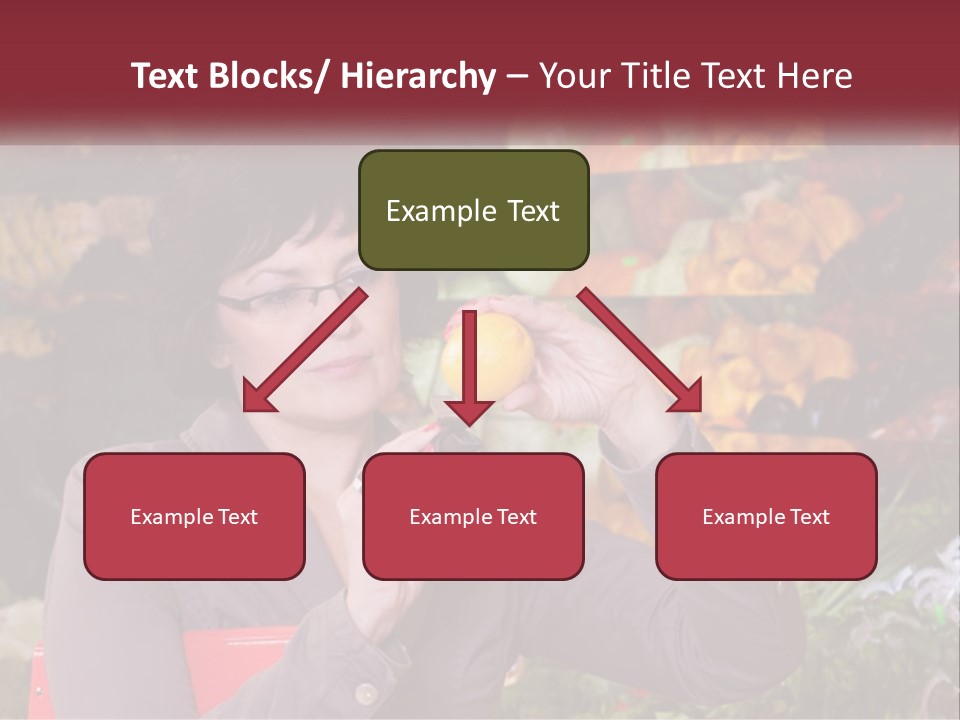 A Woman Holding An Orange In Front Of A Display Of Fruit PowerPoint Template