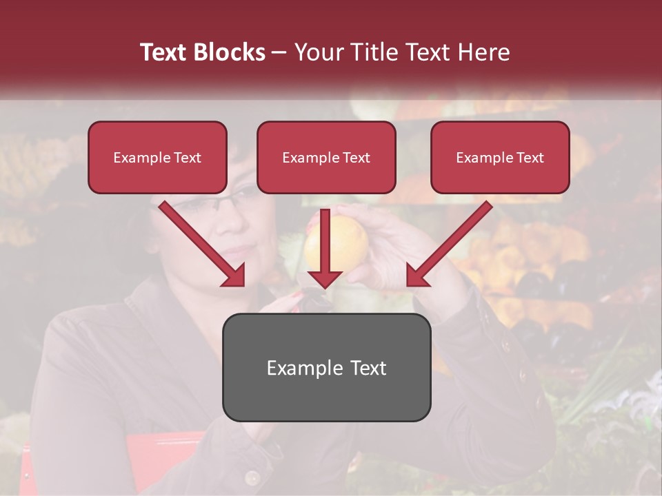 A Woman Holding An Orange In Front Of A Display Of Fruit PowerPoint Template