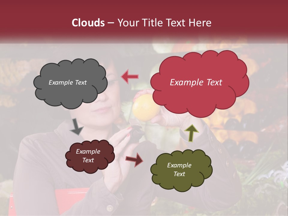 A Woman Holding An Orange In Front Of A Display Of Fruit PowerPoint Template