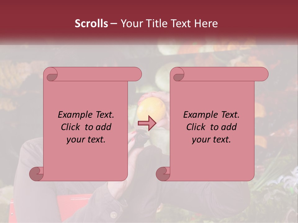 A Woman Holding An Orange In Front Of A Display Of Fruit PowerPoint Template