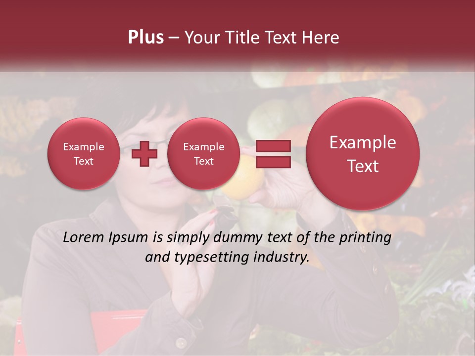 A Woman Holding An Orange In Front Of A Display Of Fruit PowerPoint Template