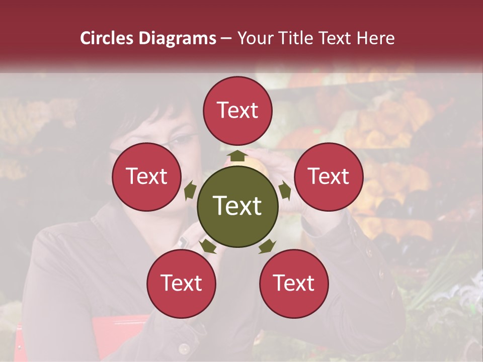 A Woman Holding An Orange In Front Of A Display Of Fruit PowerPoint Template