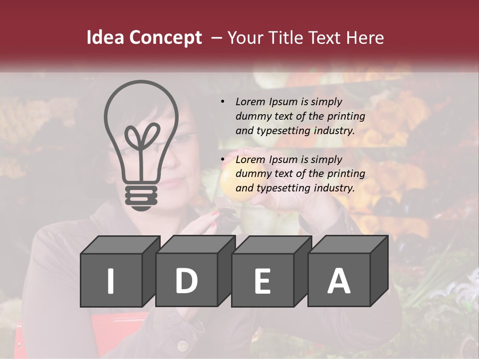 A Woman Holding An Orange In Front Of A Display Of Fruit PowerPoint Template