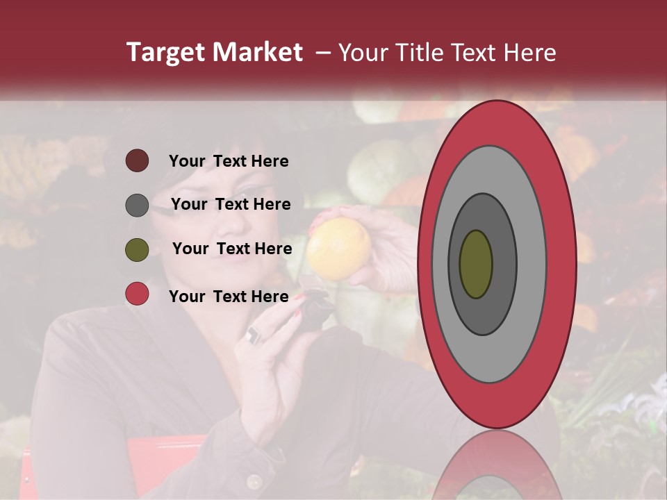 A Woman Holding An Orange In Front Of A Display Of Fruit PowerPoint Template