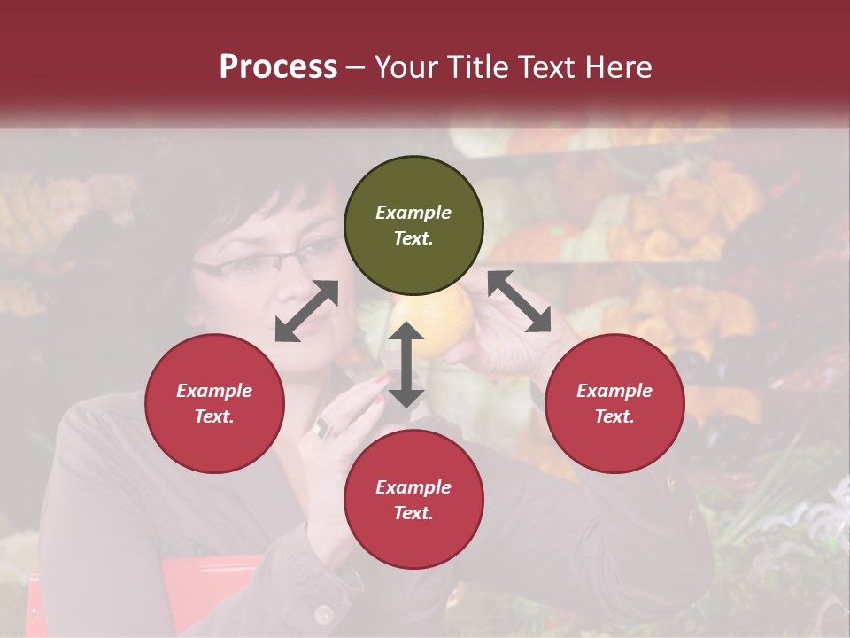 A Woman Holding An Orange In Front Of A Display Of Fruit PowerPoint Template