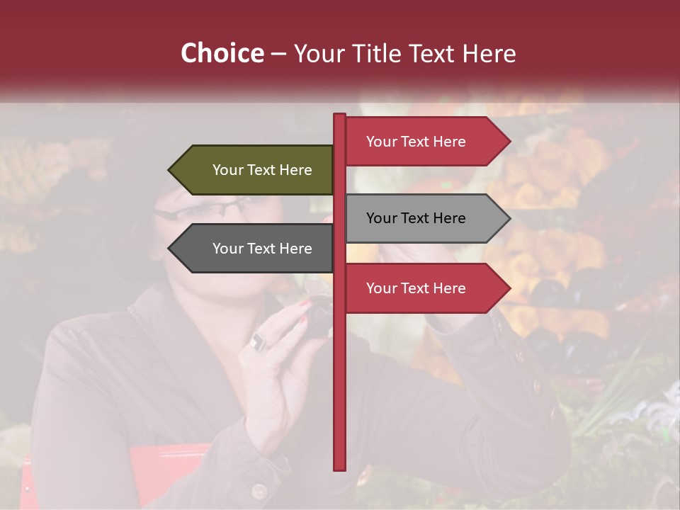 A Woman Holding An Orange In Front Of A Display Of Fruit PowerPoint Template