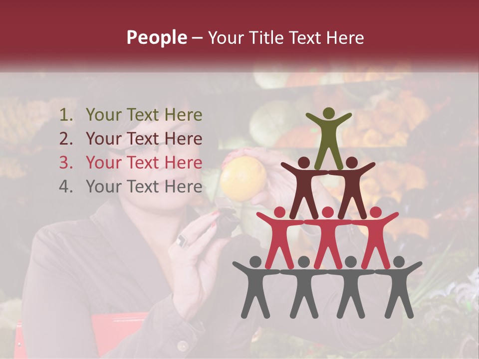 A Woman Holding An Orange In Front Of A Display Of Fruit PowerPoint Template