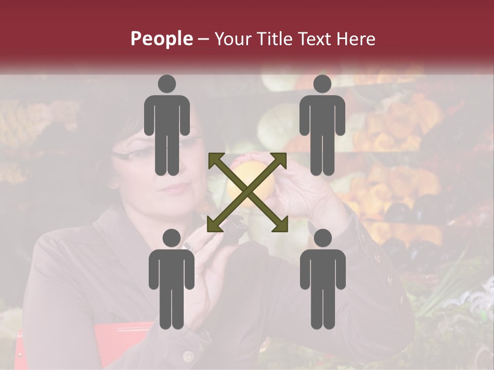 A Woman Holding An Orange In Front Of A Display Of Fruit PowerPoint Template