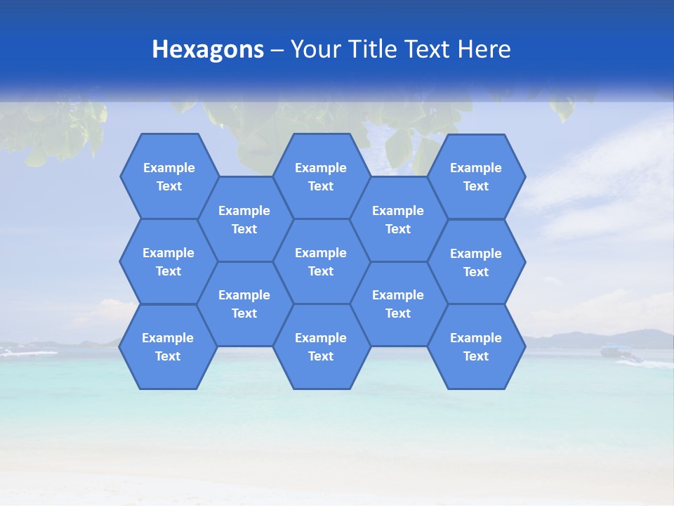 A Beach With Boats In The Water And A Blue Sky PowerPoint Template