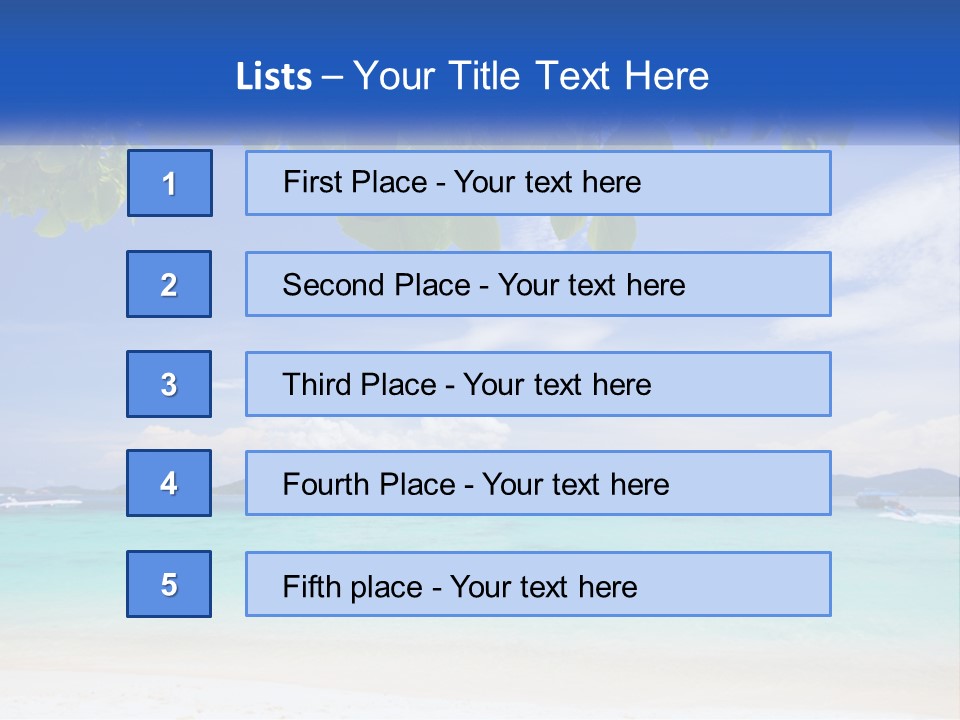 A Beach With Boats In The Water And A Blue Sky PowerPoint Template