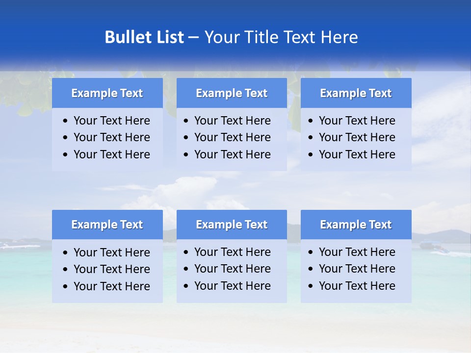 A Beach With Boats In The Water And A Blue Sky PowerPoint Template