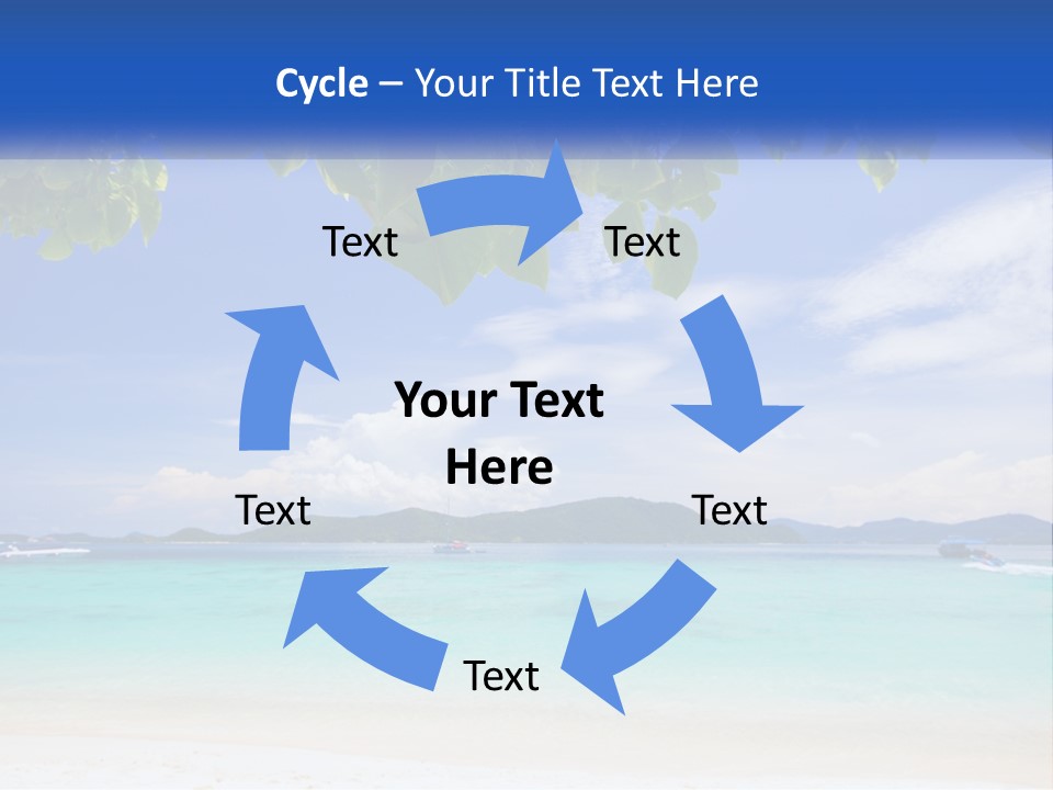 A Beach With Boats In The Water And A Blue Sky PowerPoint Template