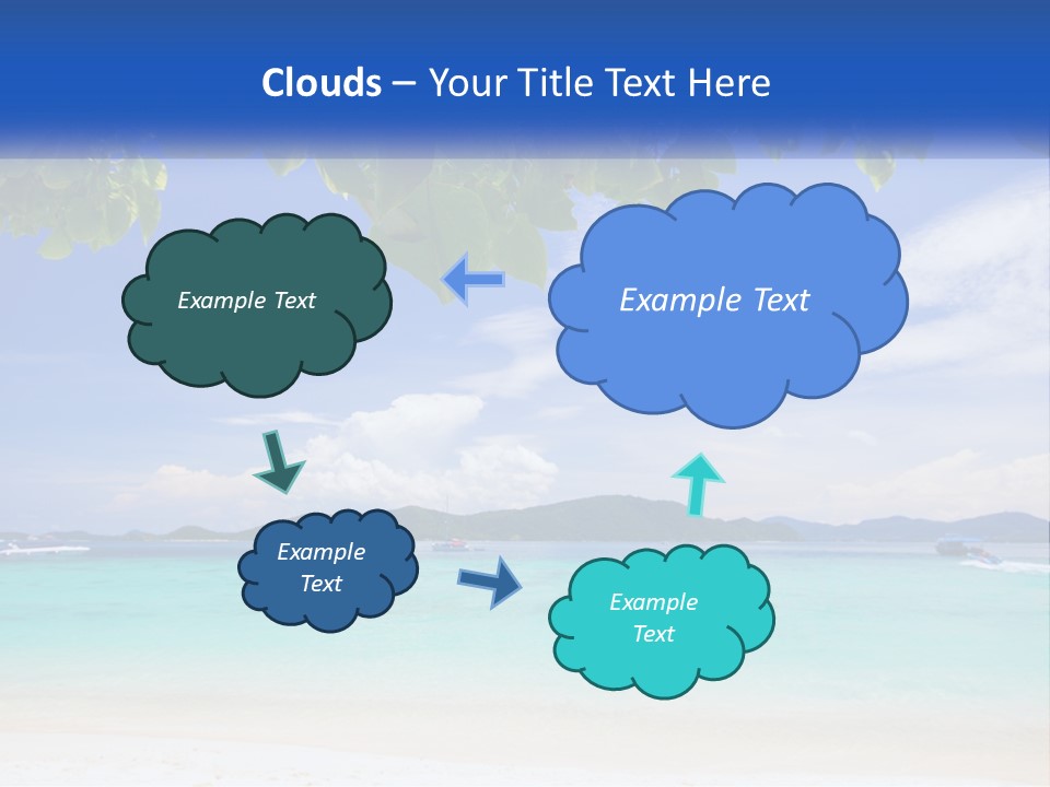 A Beach With Boats In The Water And A Blue Sky PowerPoint Template