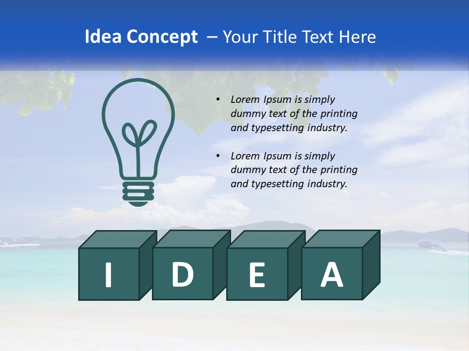 A Beach With Boats In The Water And A Blue Sky PowerPoint Template