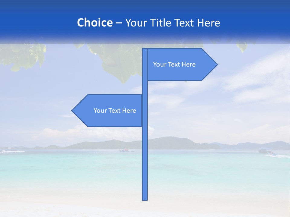 A Beach With Boats In The Water And A Blue Sky PowerPoint Template