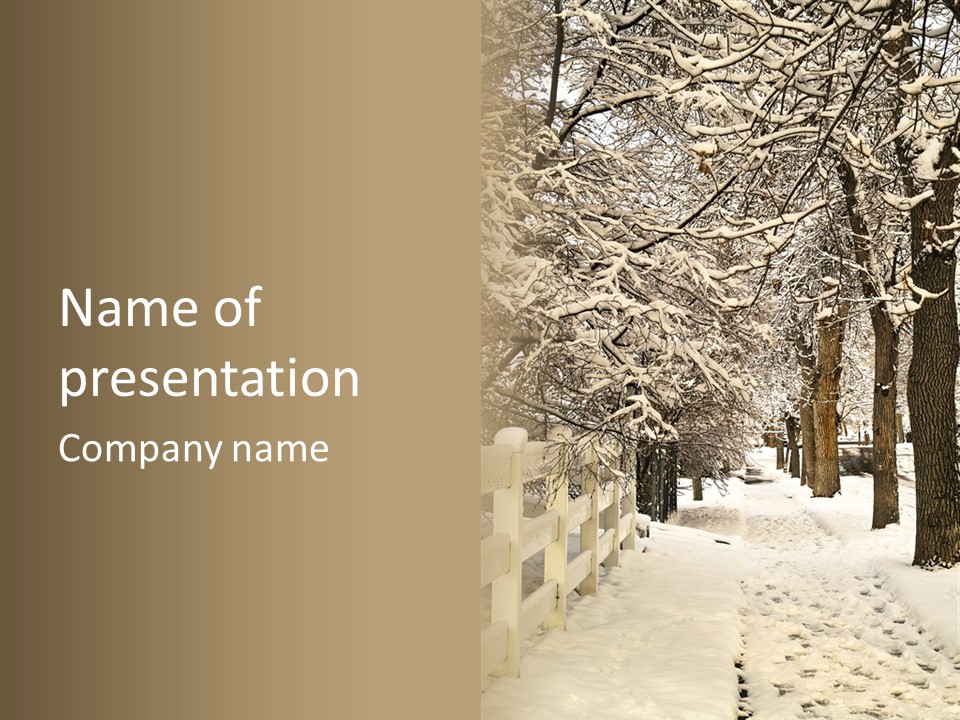 A Snowy Path With Trees And A Fence PowerPoint Template